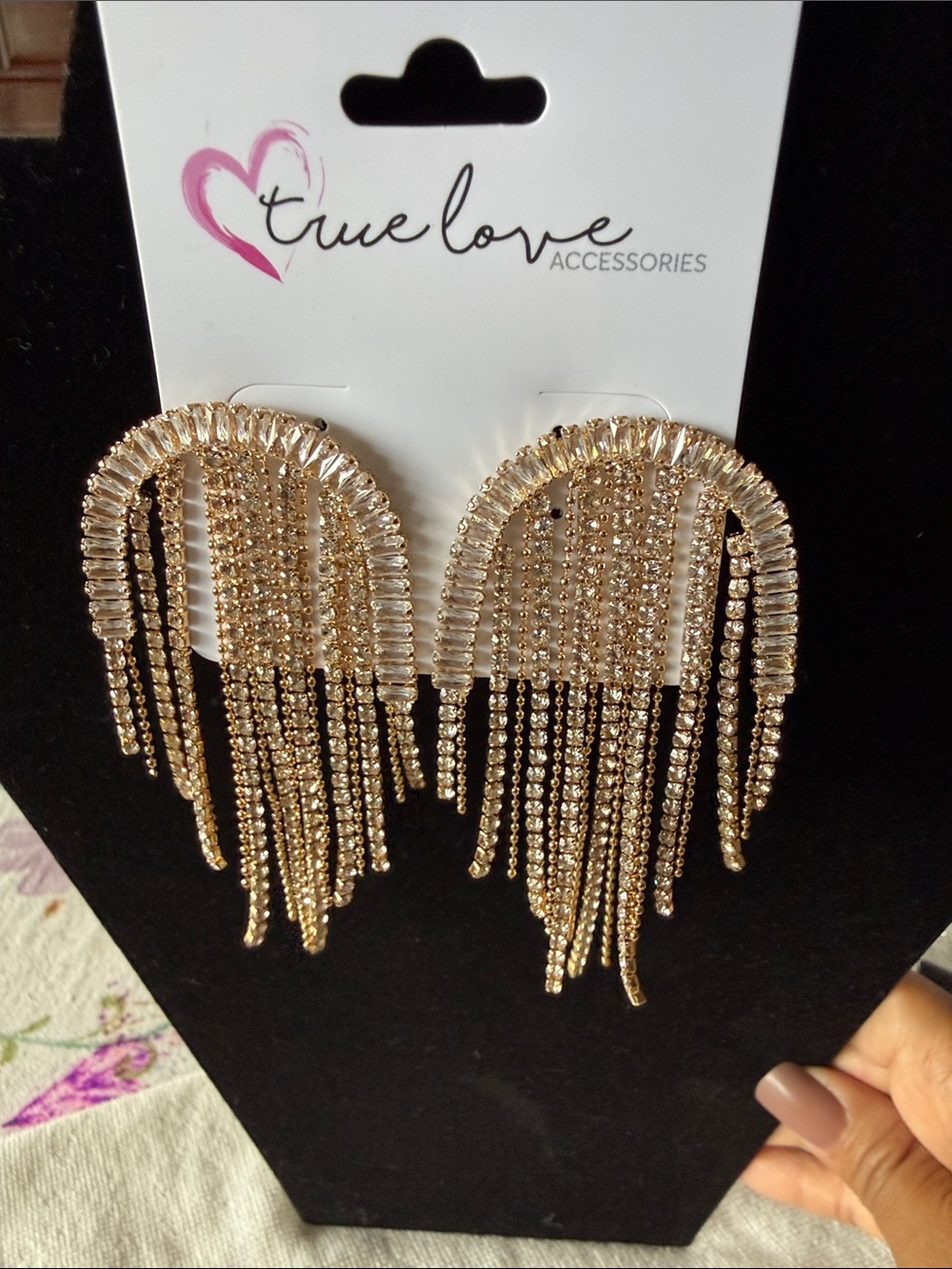 True Love Gold Tone Rhinestone Fringe Statement Earrings - Gold